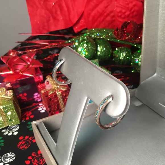 Beautiful Sterling Silver & Blue Diamond Earrings - Picture 2 of 5